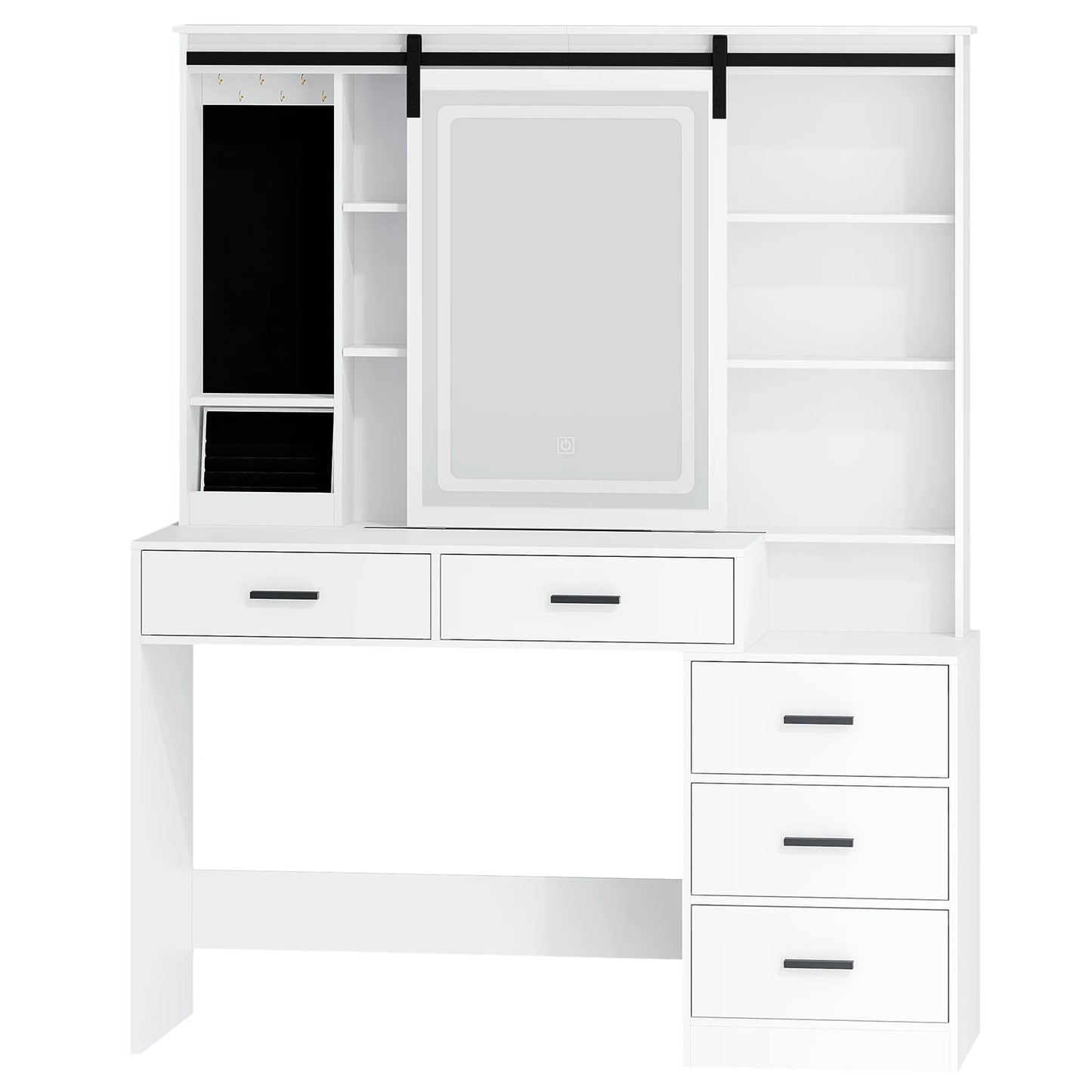 Kaptafel – Make-uptafel – Schminktisch – Dresser – Sieradentafel – Wit – Verstelbare LED-verlichting – Grote Schuifspiegel