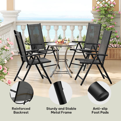Opvouwbare Tuinstoelen Set van 4 – Inklapbare Stoelen met 7 Standen – Verstelbare Buitenkstoelen – Zwart – 150 kg Draagvermogen – 48x67x84 cm - QUORE