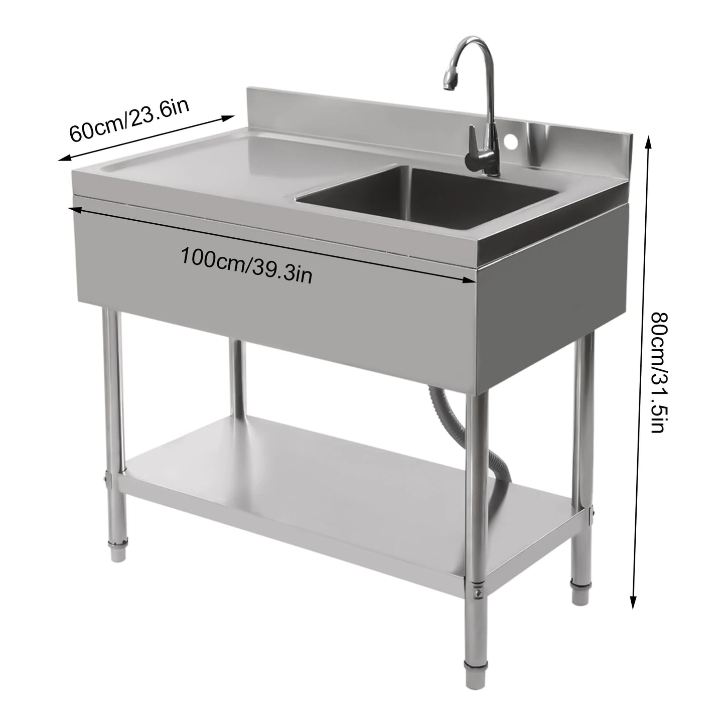 Spoelbak – Gootsteen – Keukenspoelbak – Vrijstaande Spoelbak – Roestvrij Staal – 100x60x80 Cm – Draagvermogen 300 Kg