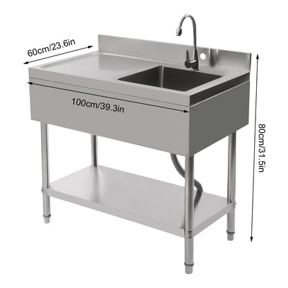 Spoelbak – Gootsteen – Keukenspoelbak – Vrijstaande Spoelbak – Roestvrij Staal – 100x60x80 Cm – Draagvermogen 300 Kg