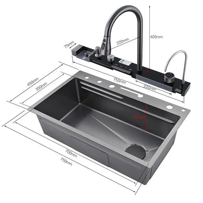 Keukenkraan – Spoelbak – Mengkraan – Digitale Kraan – Ingebouwde Zeeppomp – RVS 304 – 75x46 cm – Diepe Enkele Kuip
