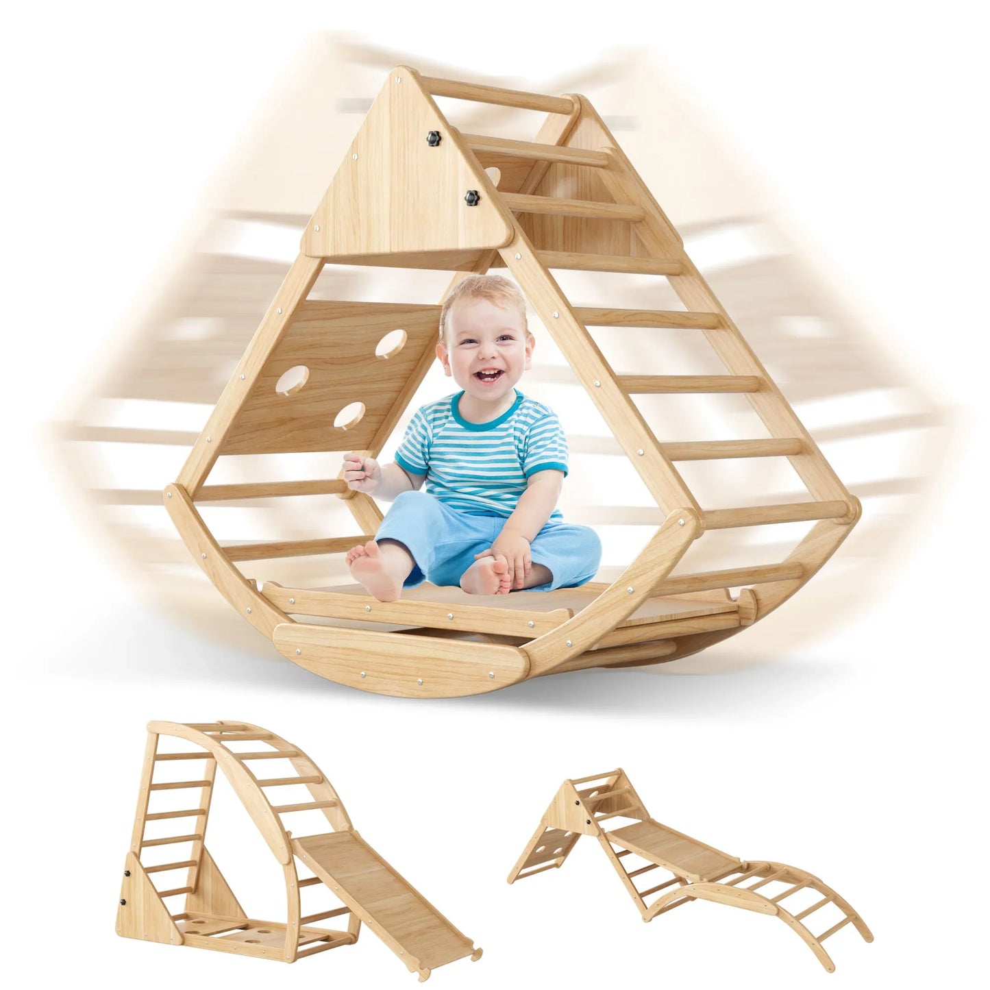 Houten Klimrek – Speelset – Klim- En Speeltoestel – Montessori Speelgoed – Massief Dennenhout – 8-in-1 Functioneel – Draagvermogen 50 Kg