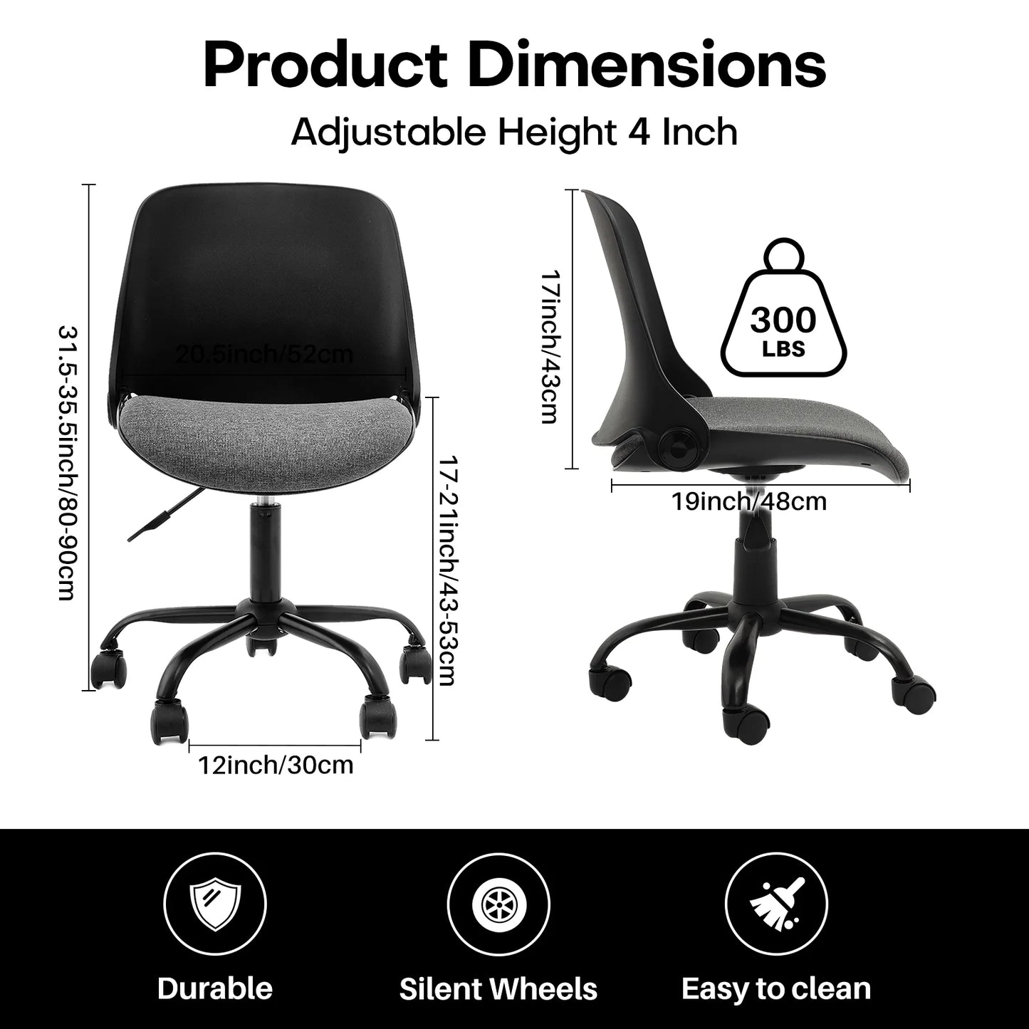 Bureaustoel – Ergonomische Stoel – Werkstoel – Thuiswerkstoel – Vouwbare Rugleuning – Verstelbare Zithoogte – 360° Draaibaar - Zwart