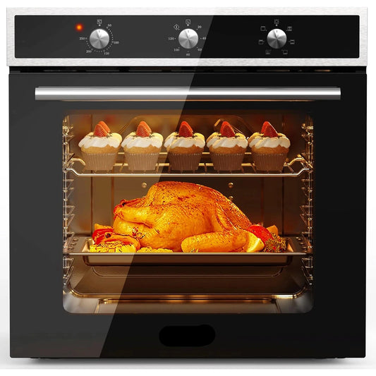 Elektrische Oven - Inbouw Oven - Vrijstaande Oven - Pizzaoven - Heteluchtoven - Oven - 2200W - 60L - Timer - Mechanische Bediening - 3 Draaiknoppen - Zwart