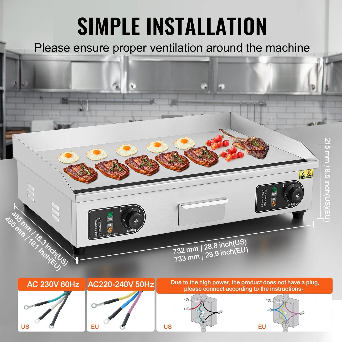 Bakplaat - Elektrische Bakplaat - Grill - Grill Apparaat - Grill Plaat - 26 inch - 4000W - Horeca Grillplaat voor Perfect Grillen