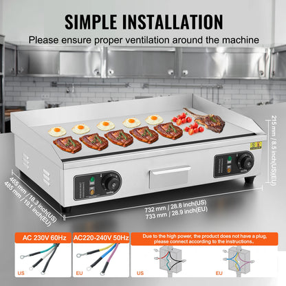 Bakplaat - Elektrische Bakplaat - Grill - Grill Apparaat - Grill Plaat - 26 inch - 4000W - Horeca Grillplaat voor Perfect Grillen