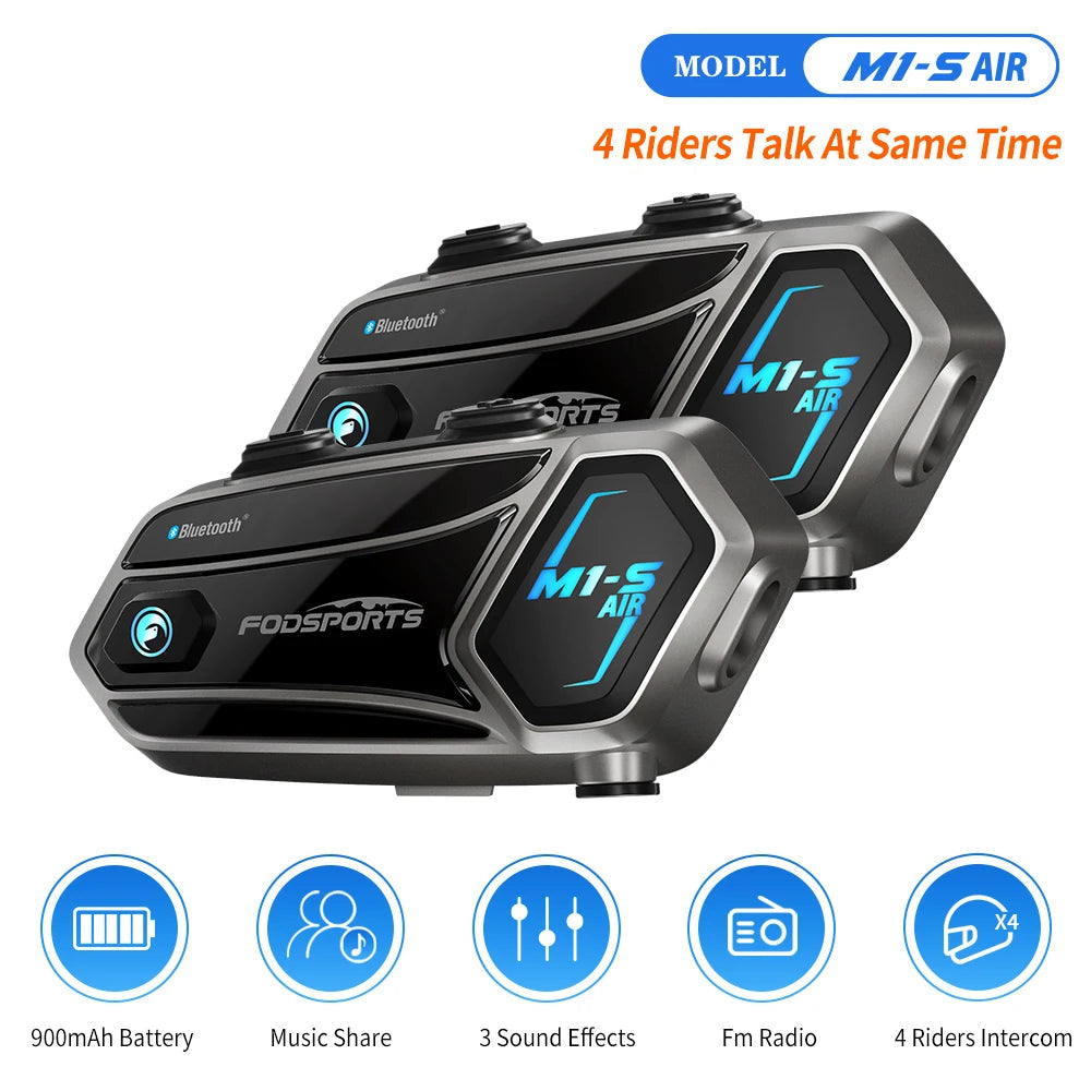 Motorfietsintercom - Helmintercom - MotorfietshelmHeadset - Bluetooth Helmintercom - Helm - Motorfietsaccessoires - 2PCs - 4 Riders - QUORE