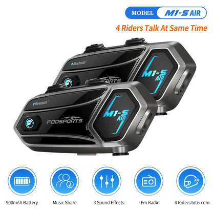 Motorfietsintercom - Helmintercom - MotorfietshelmHeadset - Bluetooth Helmintercom - Helm - Motorfietsaccessoires - 2PCs - 4 Riders - QUORE