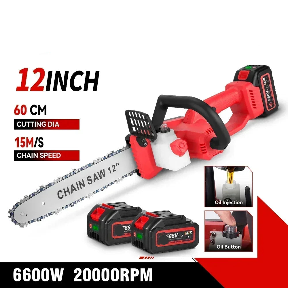 Elektrische Kettingzaag - met Accu - Snoeischaar - Handbediend- 12 Inch - 6600W - 20000RPM - Draadloos - Borstelloos - Snijden - Compatibel met 18V Accu - voor Tuinonderhoud - Renovatie - Zonder Accu