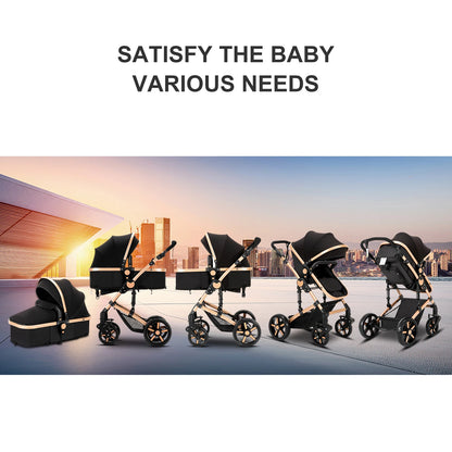 Baby Stroller 3 IN 1, Carseat Stroller Combos, Baby Stroller Multifunctional High Landscape Baby Pram Compact Pushchair Infant