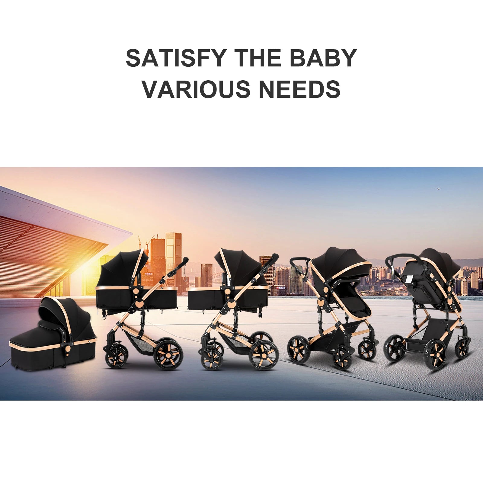 Baby Stroller 3 IN 1, Carseat Stroller Combos, Baby Stroller Multifunctional High Landscape Baby Pram Compact Pushchair Infant - QUORE