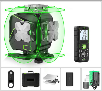 Laserwaterpas – 16-Lijnen Laserwaterpas – Groen Laser – Zelfnivellerend – Bluetooth Bediening – 5 Uur Accu – IP54 Waterbestendig - met Afstandsmeter