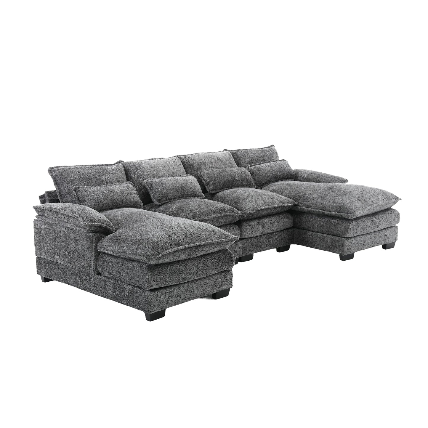 U-Vormige Bank – Hoekbank – Loungesofa – Gezinsbank – Bouclé Stof – Ergonomische Lendenkussens – Multiplex Frame
