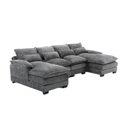 U-Vormige Bank – Hoekbank – Loungesofa – Gezinsbank – Bouclé Stof – Ergonomische Lendenkussens – Multiplex Frame