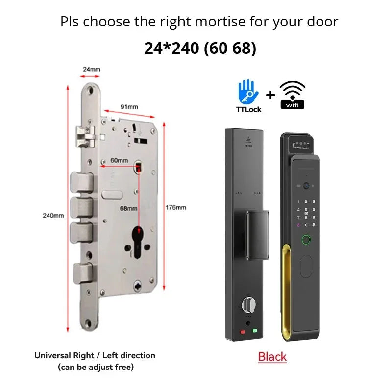 Smart Lock – Slim Deurslot – Elektronisch Slot – Digitale Deurslot – Vingerafdrukslot – Met Camera & Intercom – RVS Materiaal – Oplaadbare Batterij - 24x240R Insteek