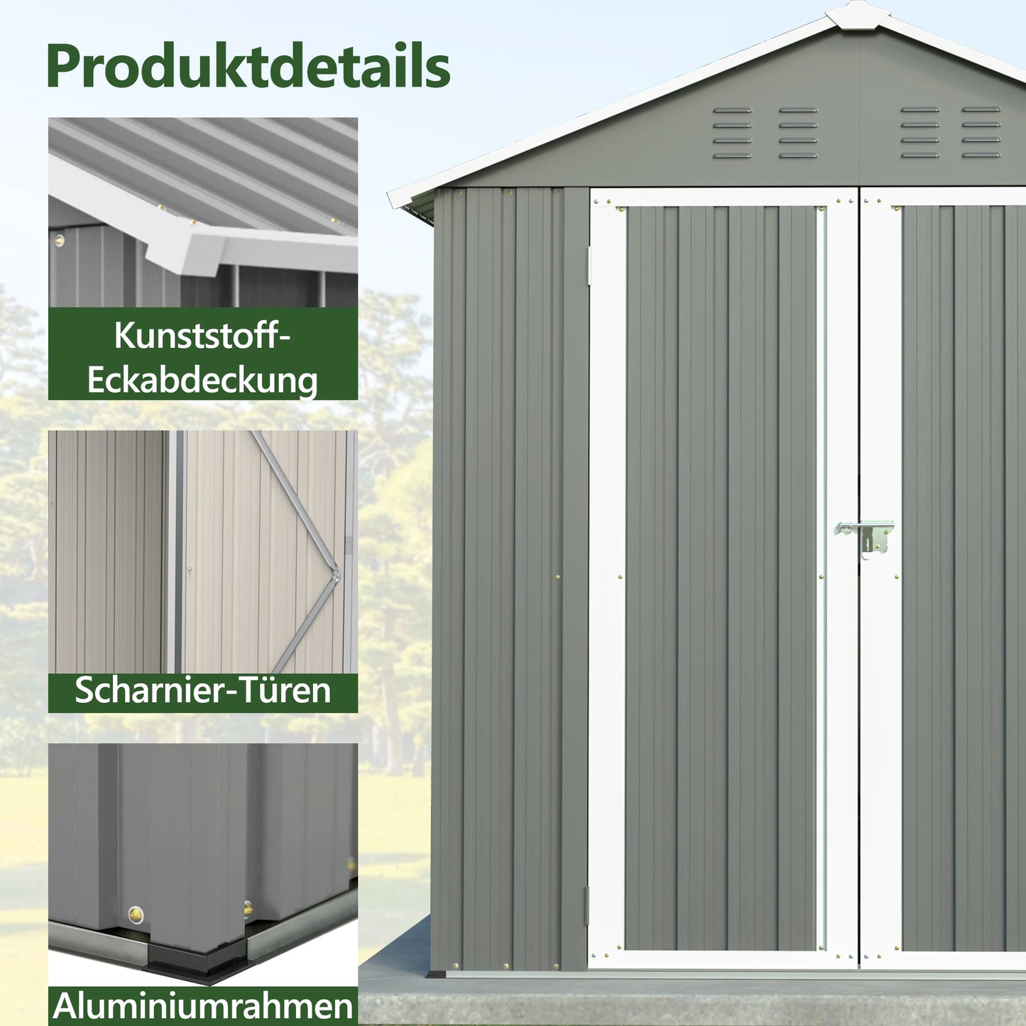 Metalen Tuinschuur – Tuinberging – Tuinhuis – Berging – Tuinkast – Grijs – Dubbel Waterdicht Dak – Ventilatie & Raam – 184,8x182x191,1 cm – Stevige Basis
