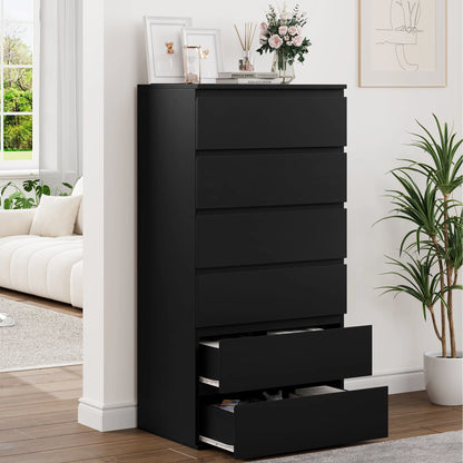 Getone Chest of Drawers Bedroom, Tall Chest of Drawers with 6 Drawers, Bedroom Furniture Storage Cupboard Cabinet  Bedroom Dresser, for Living Room Hallway  60x40x119cm, White/Black