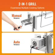 Electric BBQ Rotisserie Grill Kit - Grill Rotisserie Kit - 4RPM - Elektrische BBQ met Motor - RVS Automatische Grillset - Zeskantige Spitstang - Roestvrijstalen - 35inch met bord - BBQ heel Lamsvlees & Geit - Zilver