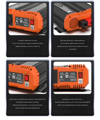 Pure Sinusomvormer – Sinusomvormer – Omvormer – Spanningsomvormer – 2000W Continu Vermogen – LCD-Display – Aluminium Behuizing