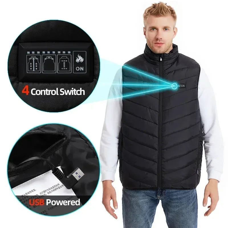 Verwarmingsjas - Verwarmde Bodywarmer - Verwarmde Kleding - USB Elektrisch Zelfverwarmend Vest - Unisex Verwarmde Jas - Elektrische Verwarmde Jas - 21 Gebieden Verwarmd - Maat L - Zwart