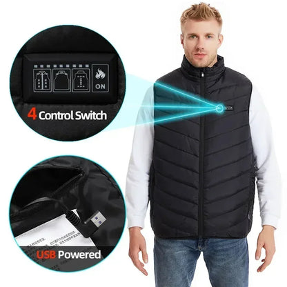 Heating Jacket - Heated Bodywarmer - Heated Clothing - USB Electric Self-Heating Vest - Unisex Heated Jacket - Electric Heated Jacket - 21 Areas Heated - Size XXL - Black