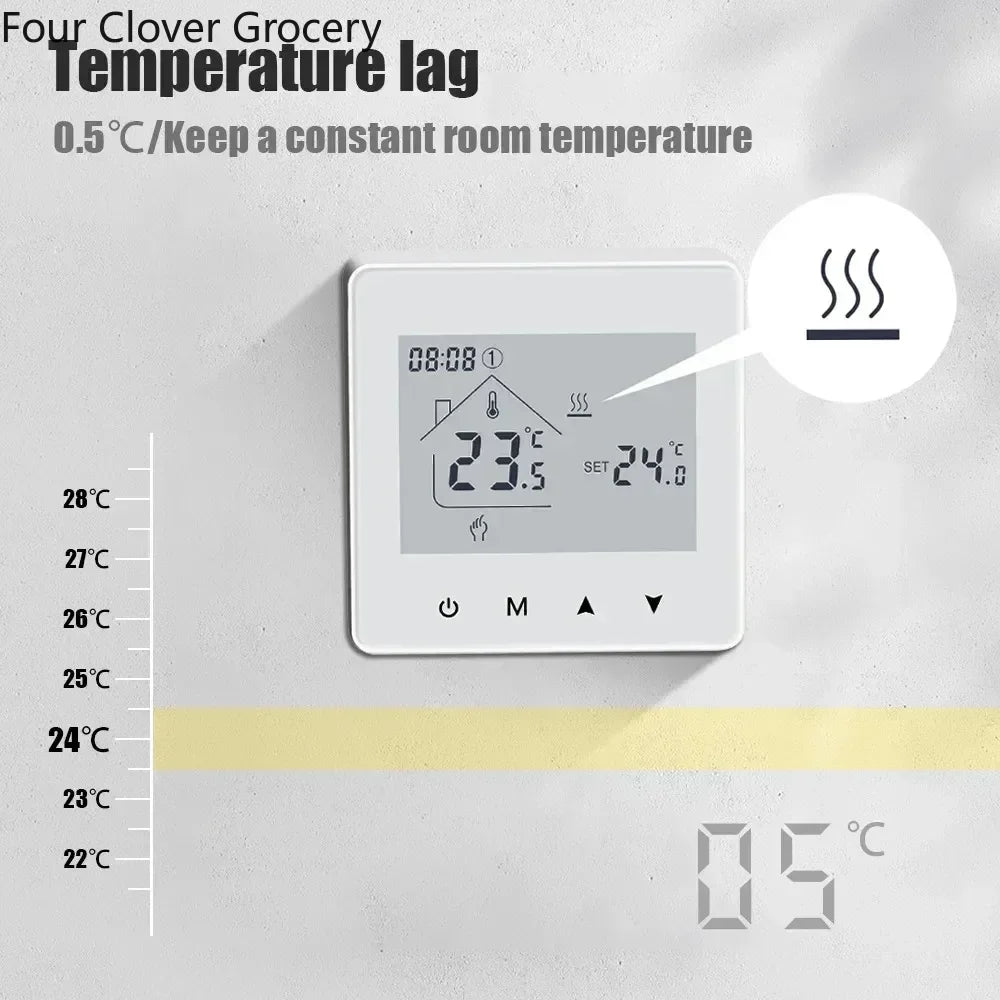 Smart WiFi Thermostaat – Draadloze Aan/Uit Thermostaat voor CV-Ketel – Met App-bediening – Slimme Temperatuurregeling – Wit – Werkt via WiFi