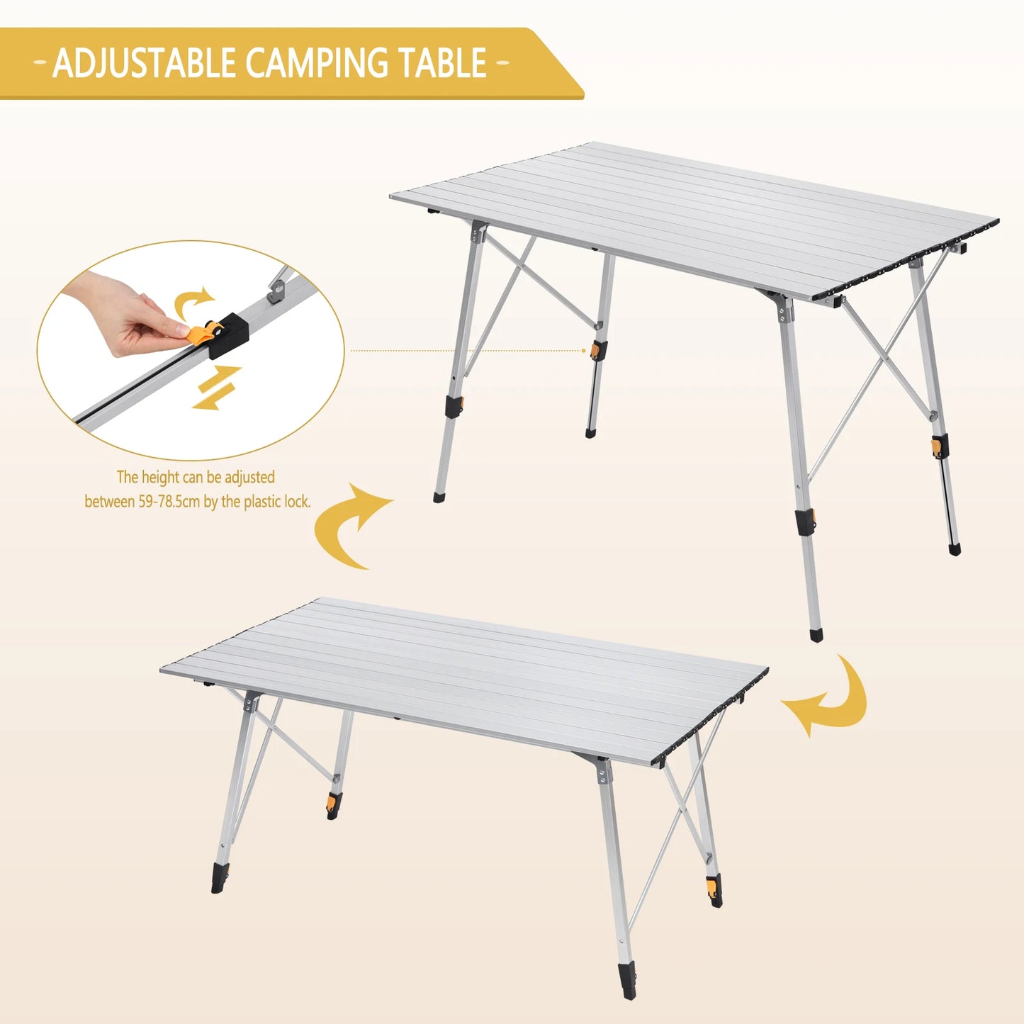 Campingtafel - Klaptafel - Picknicktafel - Campingtafel Inklapbaar - 120x68,5cm - Opvouwbare -  Aluminium - In Hoogte Verstelbaar, Inclusief Draagtas - voor  4-6 Personen - Zwart