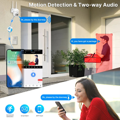 Beveiligingscamera – Bewakingscamera – IP-camera – CCTV-camera – Draadloze Camera – 5MP Resolutie – Bewegingsdetectie met Automatische Tracking - QUORE