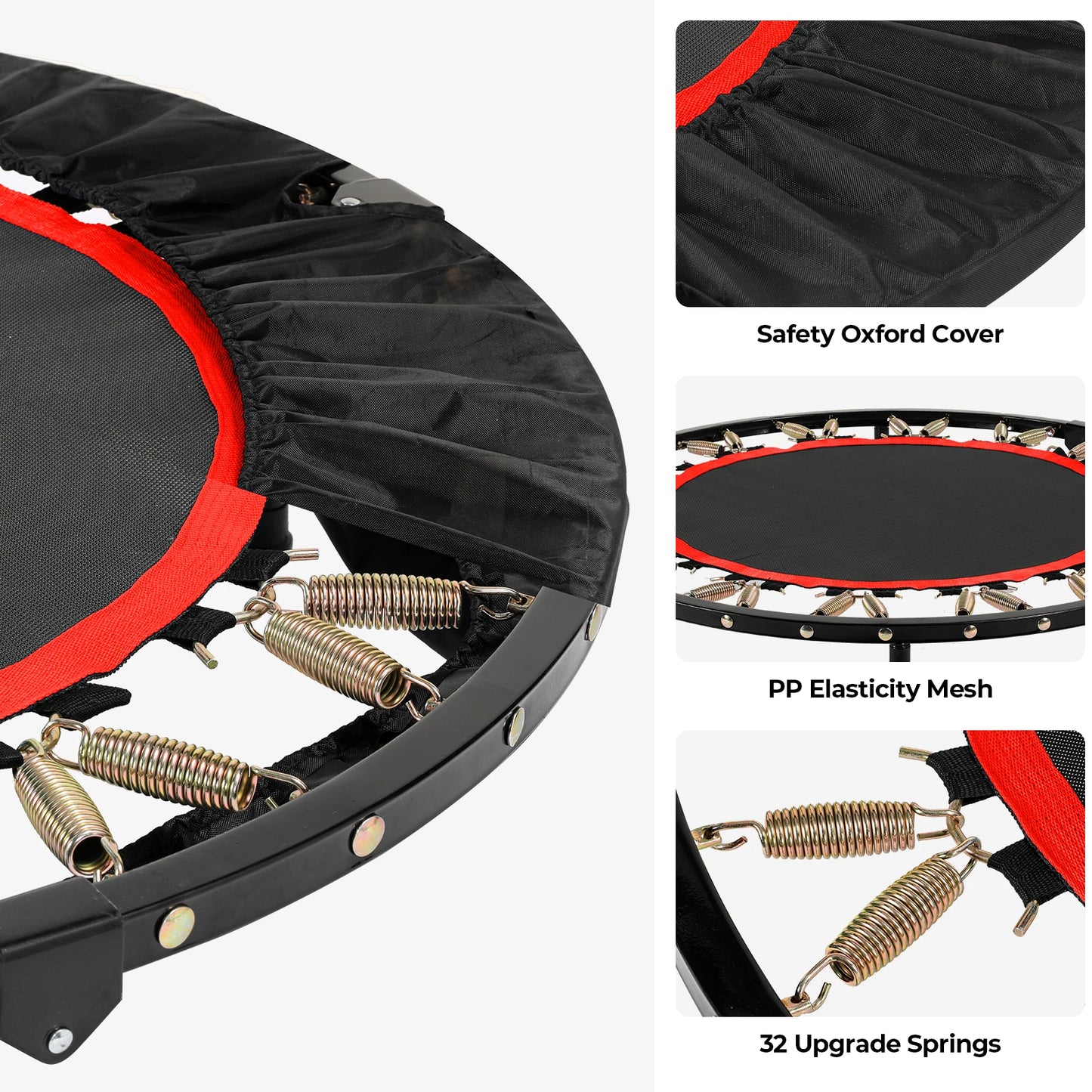 Fitness Trampoline - Mini Trampoline - Opvouwbaar Ontwerp - 40 Inch - Met Verstelbare Handgreep - Indoor Rebounder - Rubberen Antislip Voetjes - Voor Sport - Cardio Workout - Max 150 kg - Black en Blauw - QUORE