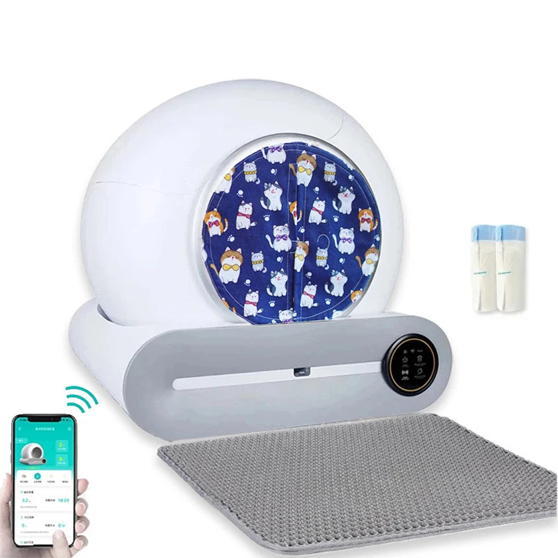 Zelfreinigende Kattenbak - Automatische Kattenbak - Kattenbak - 65L - App Besturing - Extra Grote - Geschikt voor Meerdere Katten - Pad en Gordijnenset