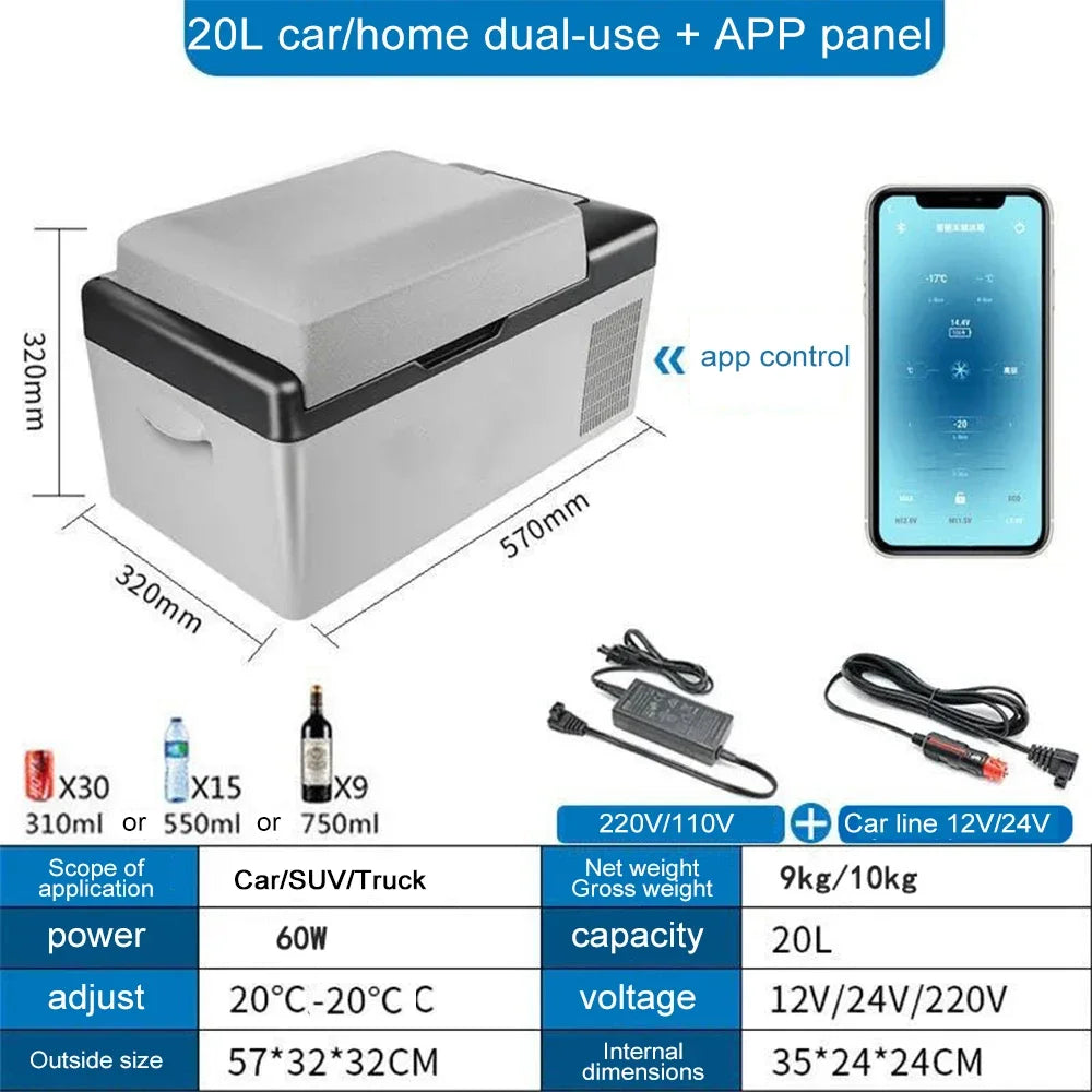 Mini-Koelkast – Compacte Koelkast – Autokoelkast – Camper Koelkast – Lichtgewicht – Laag Energieverbruik - 12V 24V 220V - 20L