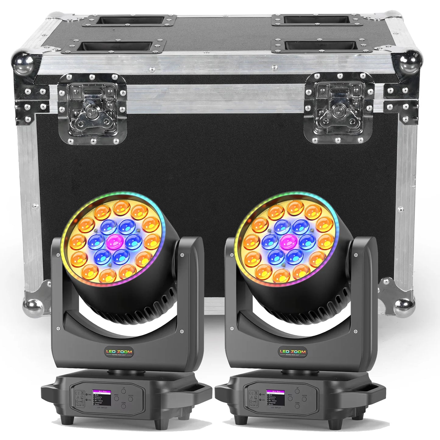 Movingheadlamp – Podiumverlichting – Discolamp – DJ Licht – Wash Light – 220W RGBW LED – Variabele Zoom 10°-60° – Flightcase Inclusief