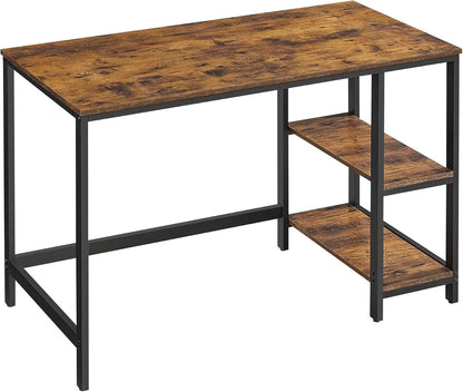 Tafel - Gaming Desk - Gaming Tafel - Computertafel - Computer bureau - 120x60x75 cm – Robuust Tafelblad – Stalen Frame – Rustiek Bruin/Zwart - QUORE