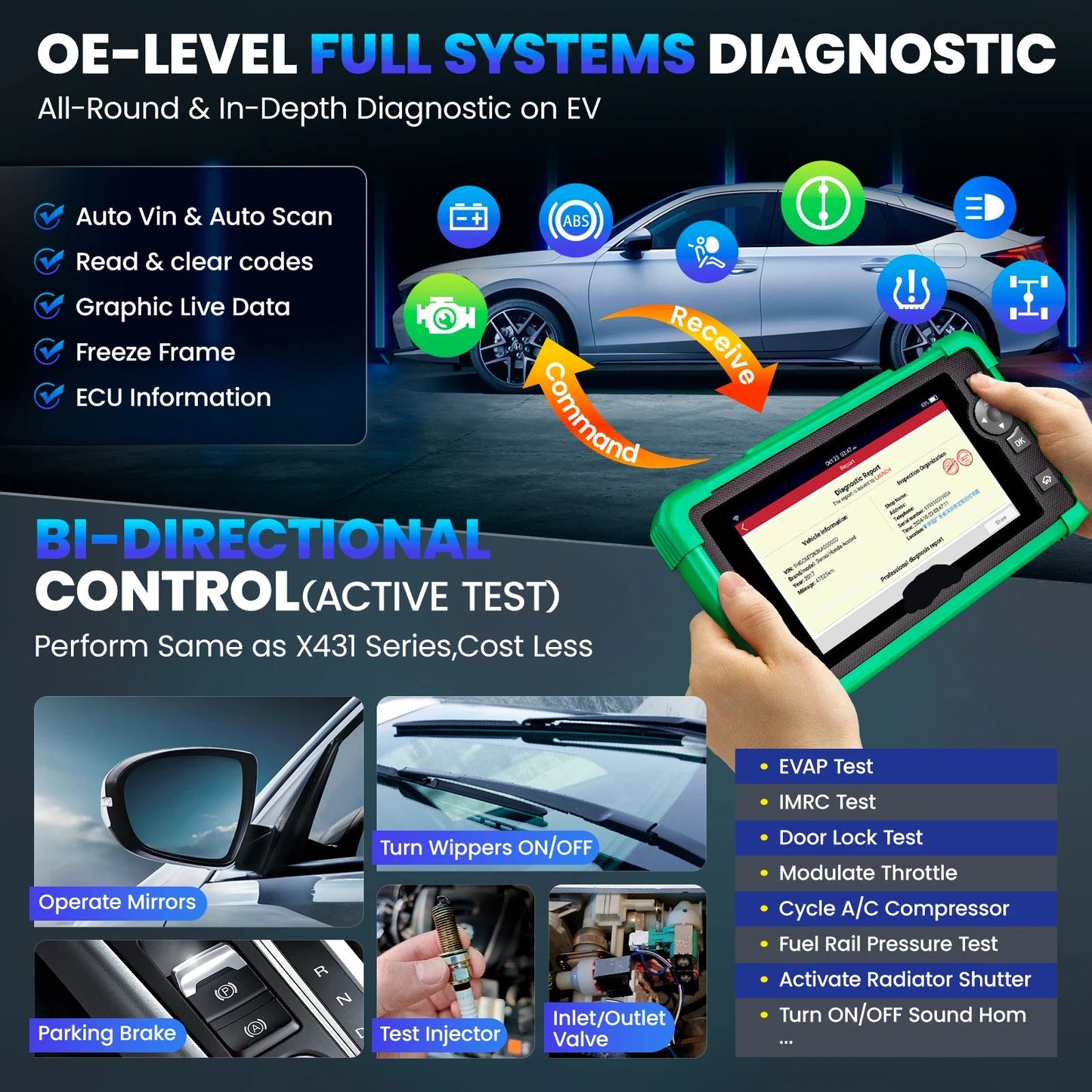 CRP919 EV Autodiagnose Scanner – OBD2 Diagnose Tool – Auto Scanner – Elektrische Auto Scanner – Hybride Auto Scanner – 7 Inch Touchscreen – 43+ Resetfuncties