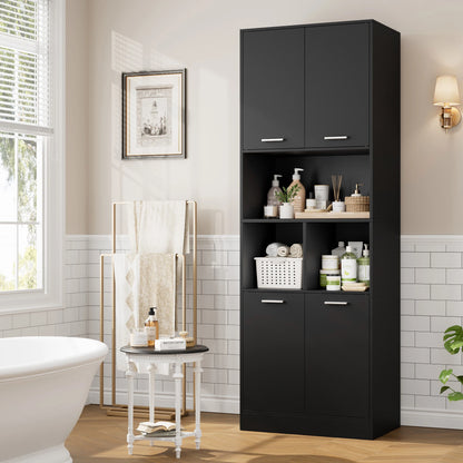 Opbergkast - Kast - Hoge Kasten - Opbergkasten - Stellingkasten - 180.5 x 60 x 40 cm - Opbergrek - Met Deuren en Open Planken - Geschikt voor Badkamer, Woonkamer, Keuken - Eiken