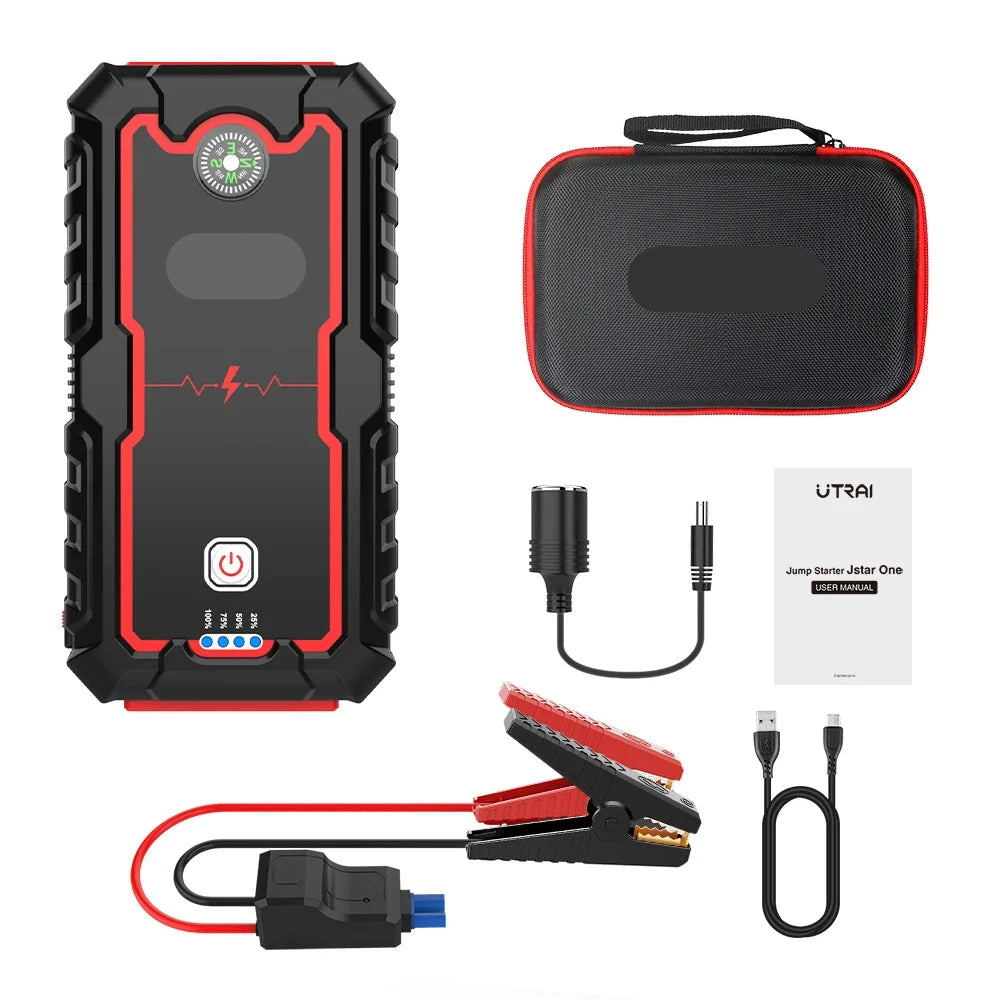 Jumpstarter - Jumpstarter for car - 10W - 2000A - With compressor - Jumpstarter with Powerbank, SOS emergency lighting - For 8.0L/6.0L emergency battery in car - Black