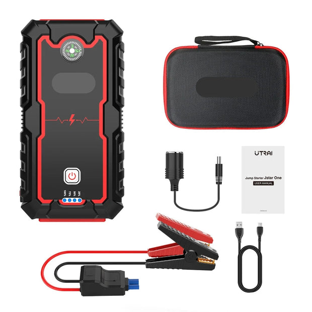 Jumpstarter - Jumpstarter voor auto - 10W - 2000A - Met compressor - Jumpstarter met Powerbank, SOS-noodverlichting - Voor 8.0L/6.0L noodaccu in auto - Zwart