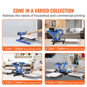 Screen printing - Screen printing machine - 360° rotatable - 54x45cm - Screen printing press - Adjustable tension - 4 colours 4 stations