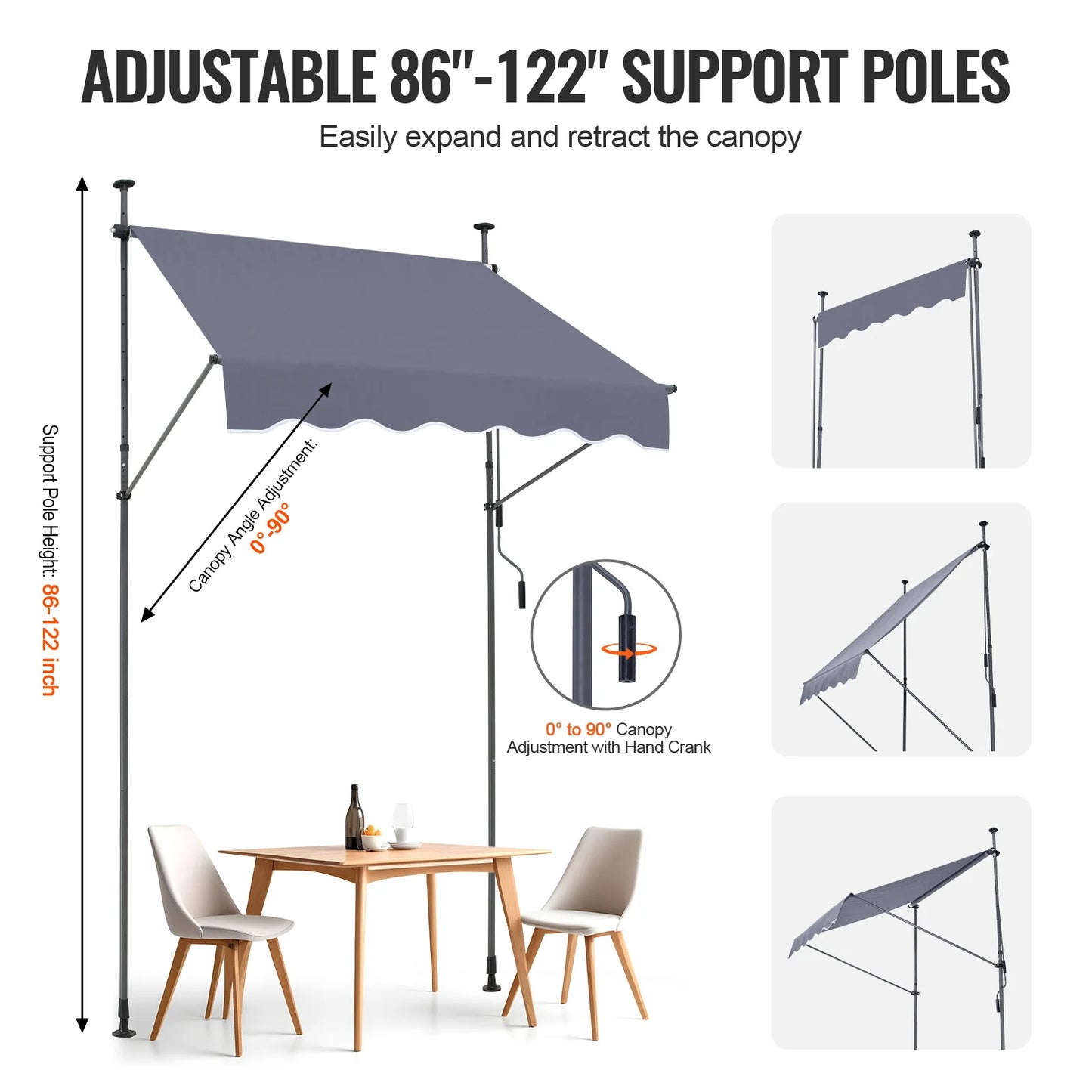 Klemluifel - Balkonluifel - Zonneluifel - Terras-luifel - Waterdicht UV80+ Bescherming - Aluminium Frame - Handzwengel - Buiten - 98x47inch - voor Balkon - Tuin - en Terras