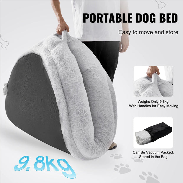 Hondenbed- Rond Hondenbed - Donut Hondenbed - Hondenbed Menselijke Maat - met Wasbaar Ei Orthopedisch Schuim van Konijnenbont - voor Mens en Huisdier - Grijs Kort Vlak