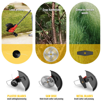 Accu Grastrimmer - Grasmaaier - Bosmaaier - Grastrimmer - Draadloze Strimmer - Telescopische - Opvouwbaar - Verstelbaar - met Wielen - Maaiaccessoires - 2x Batterij - 1000W - 8500 RPM - 24V - 4000mAh - Rood