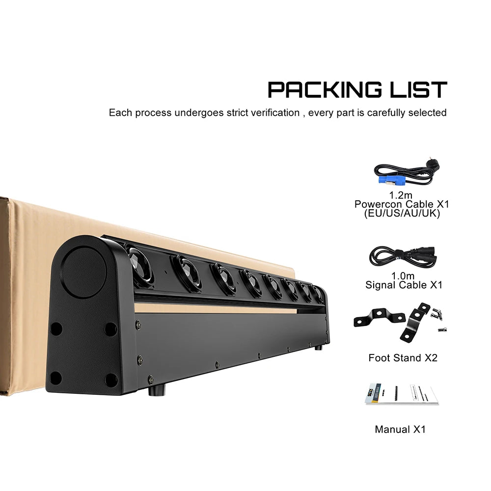 LED Beam Bar – DJ Verlichting – Podiumlicht – Evenementenlicht – Theaterlicht – 8x12W RGBW LED – DMX512 Geluidsgestuurd – Compact Robuust Design – EU Plug