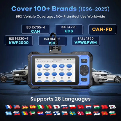 OBD2 Scanner – Auto Uitleesapparaat – Diagnoseapparaat – Foutcode Lezer – Uitleesapparatuur – Volledige Systeemdiagnose – 20 Onderhoudsresets – Bi-directionele Controle – CAN FD Ondersteuning - QUORE