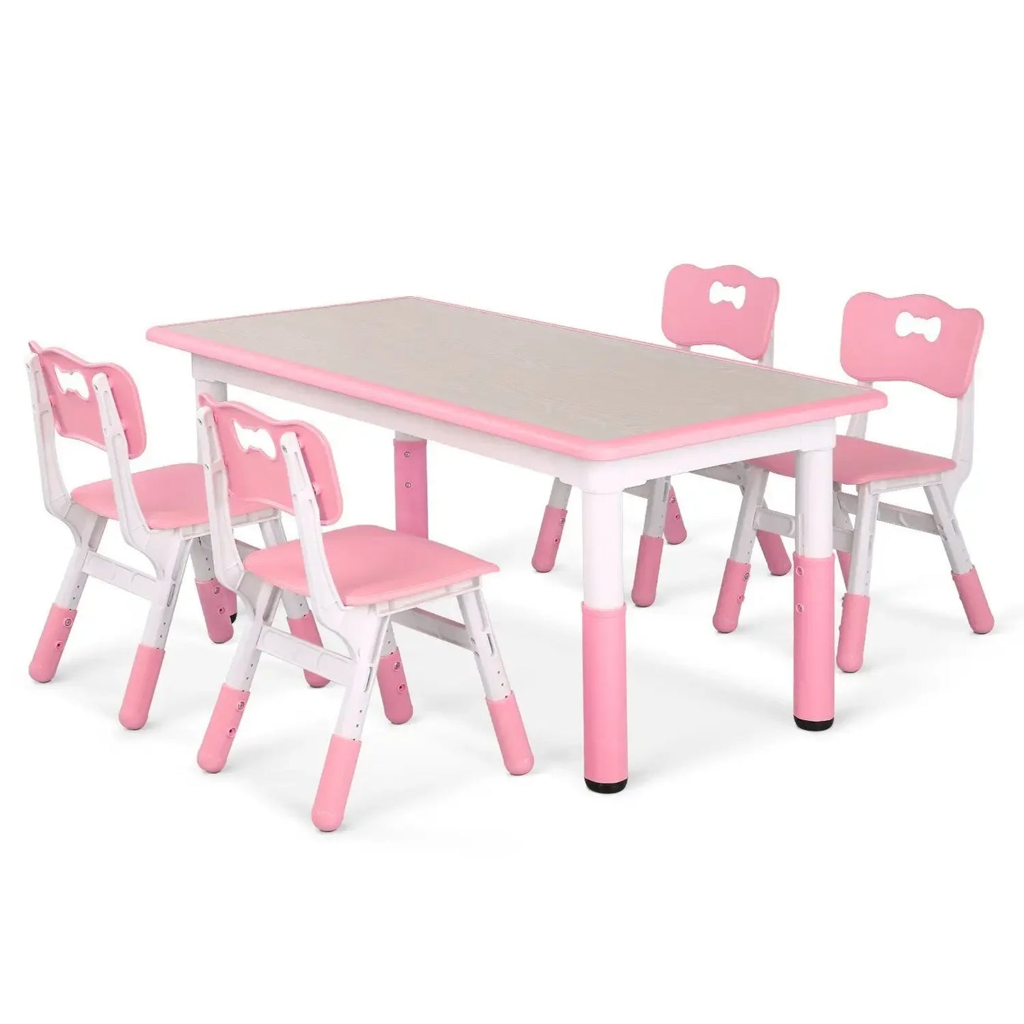 Speeltafel - Activiteiten Tafel -  Stoelen - Tafel - Kinder Speeltafel en Stoelenset - Verstelbare - met 4 Stoelen – Roze – Voor Peuters en Kleuters