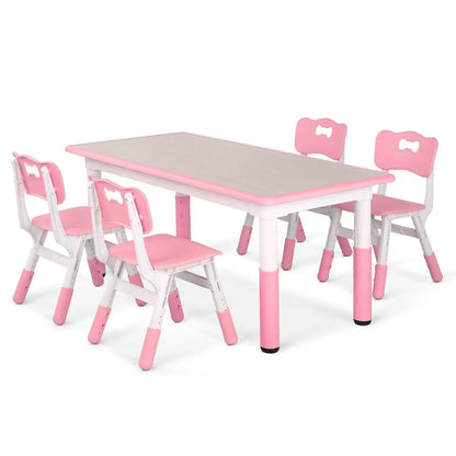 Speeltafel - Activiteiten Tafel -  Stoelen - Tafel - Kinder Speeltafel en Stoelenset - Verstelbare - met 4 Stoelen – Roze – Voor Peuters en Kleuters