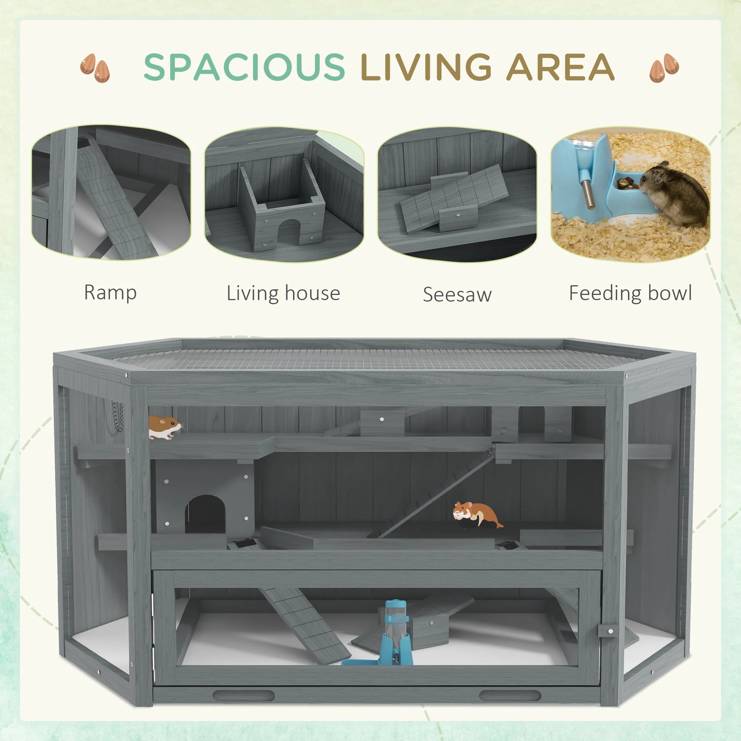 Hamsterkooi – Knaagdierenkooi – Dierenkooi – Houten Kooi – Kleine Huisdierenkooi – 3 Niveaus Met Trap – Duurzaam Acaciahout Met Plexiglas - QUORE
