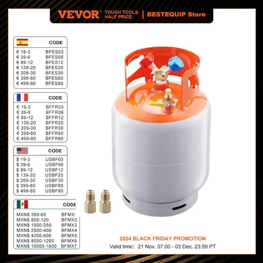 VEVOR Refrigerant Recovery Reclaim 30lb Cylinder Tank 400 PSI Liquid Rated Y Valve - QUORE