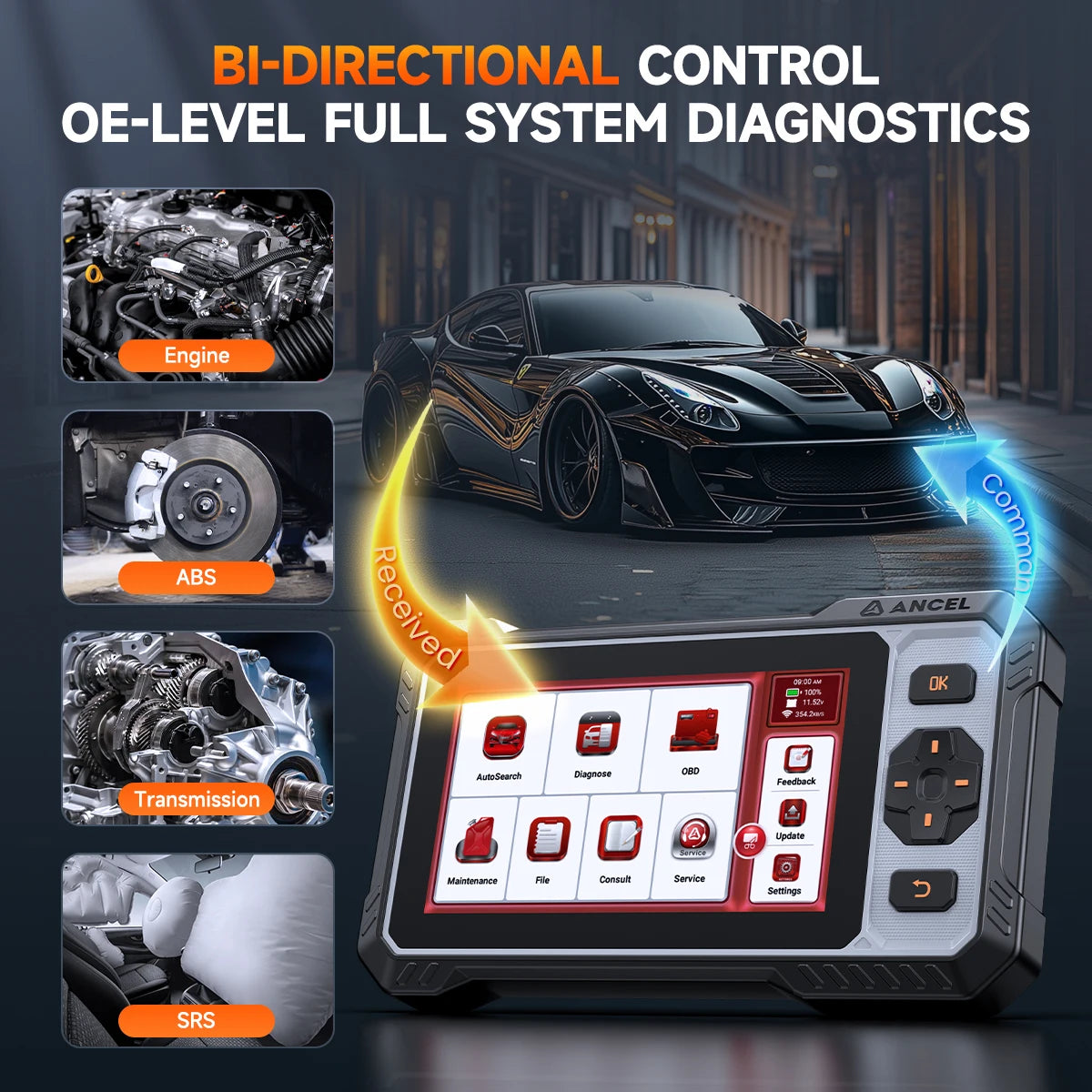 Autodiagnose Tool – OBD2 Scanner – Foutcode Lezer – Auto Diagnostiek – Motorcontrole – 6,2 Inch Scherm – Gratis Updates