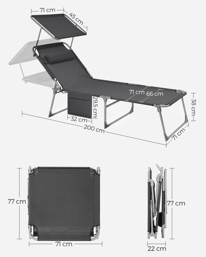 Zonne-Ligstoel – Comfortabele Ligstoel – Tuinstoel – Strandstoel – Met Handige Zijtas – Stalen Frame – Maximaal 150 Kg