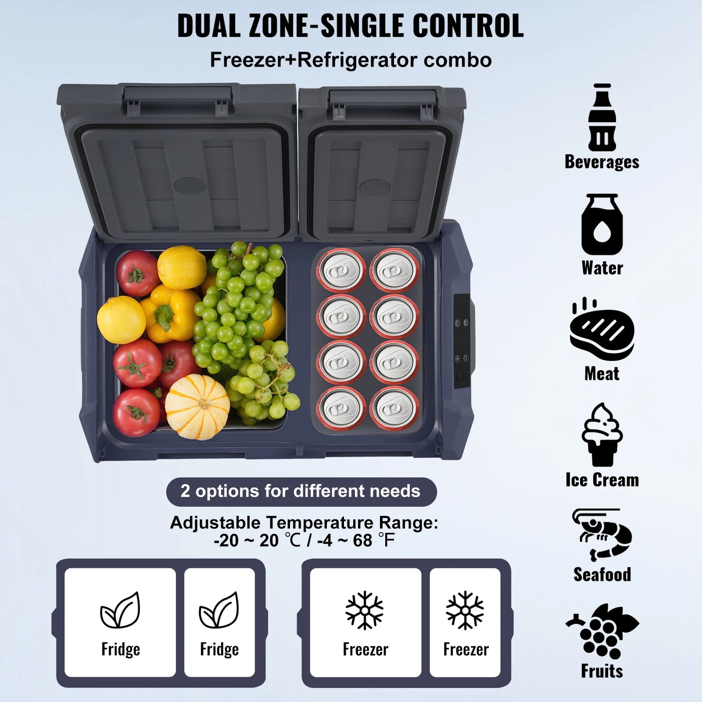 Auto Koelkast - Elektrische Koelbox - Koelbox - Mini Koelkast - 55L Capaciteit - 12/24V DC Compressor - Dual-Zone Mini Vriezer - Instelbaar Temperatuurbereik  - Draagbare - voor Camping